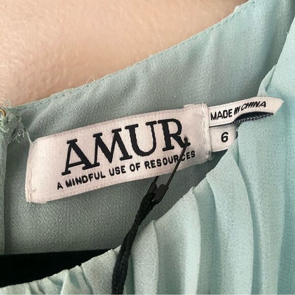 AMUR Arlette Dress in Soft Sage pleated midi sheer trapeze swing Revolve $598 6 - Picture 11 of 16